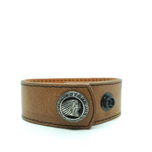 King Baby Studio Brown Cigar Leather Cuff Bracelet Silver Indian Motorcycle